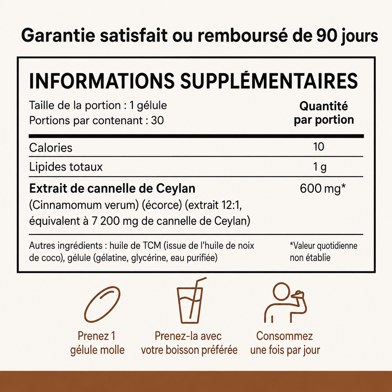 Fodiri™ Cannelle de Ceylan | Équivalent à 7 200 mg avec Huile TCM (MCT) – 30 Gélules Molles