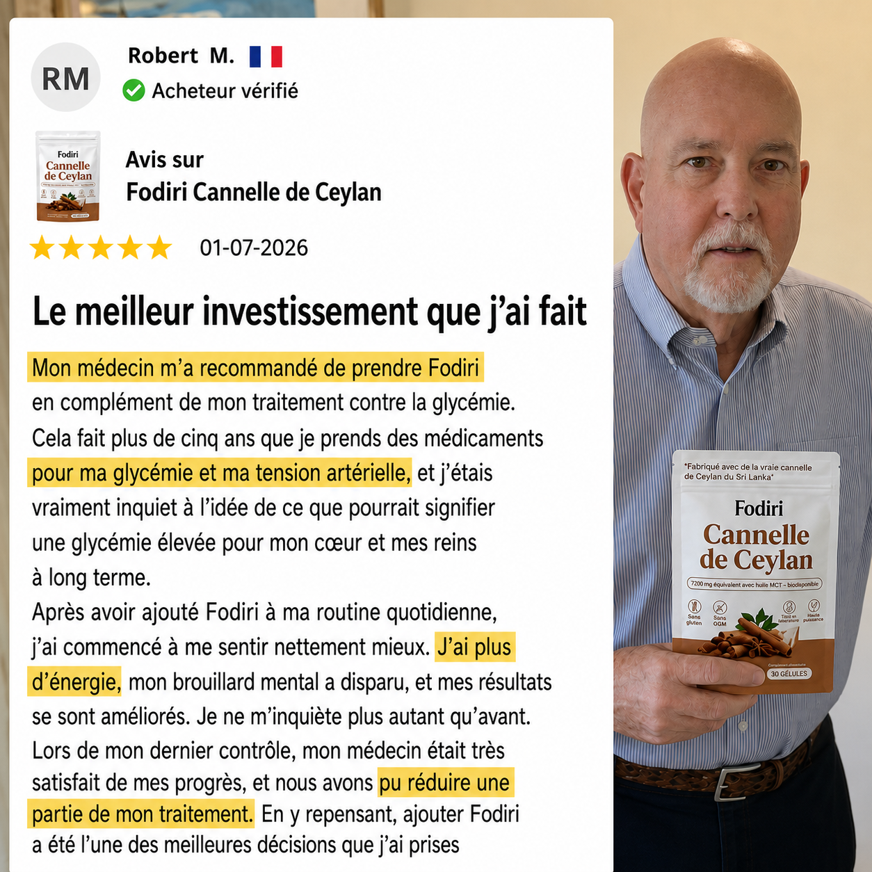 Fodiri™ Cannelle de Ceylan | Équivalent à 7 200 mg avec Huile TCM (MCT) – 30 Gélules Molles
