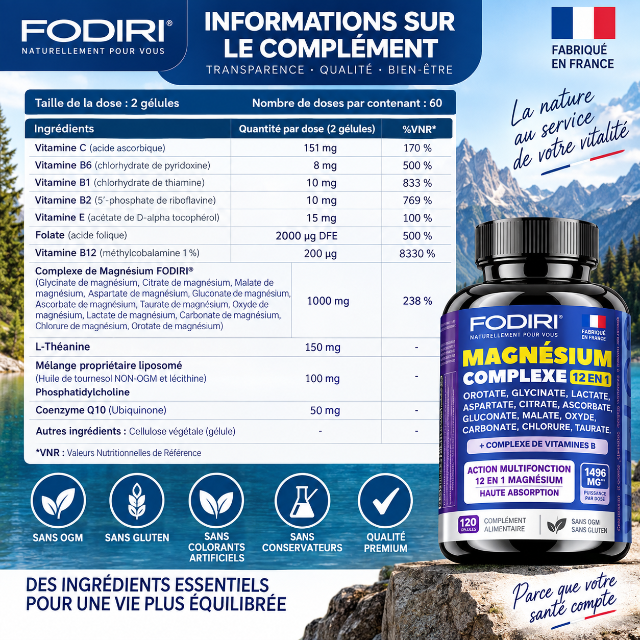 Complexe de Magnésium 12-en-1 + Vitamines B — Fodiri