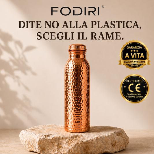 Fodiri™ Bottiglia in Rame Purissimo | Acqua Naturalmente Purificata, Senza Plastica