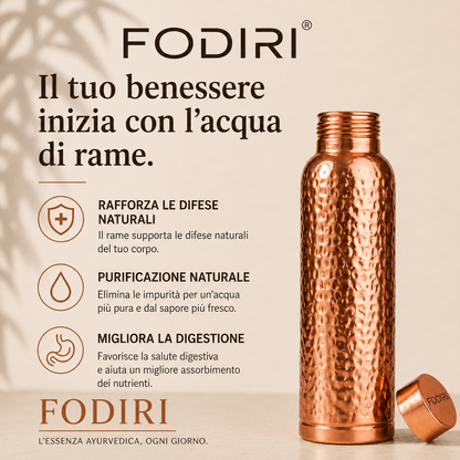 Fodiri™ Bottiglia in Rame Purissimo | Acqua Naturalmente Purificata, Senza Plastica