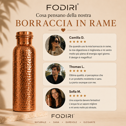 Fodiri™ Bottiglia in Rame Purissimo | Acqua Naturalmente Purificata, Senza Plastica