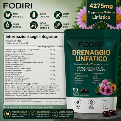 Fodirì® Drenaggio Linfatico 21 in 1 | 90 Capsule | Formula Vegetale Premium