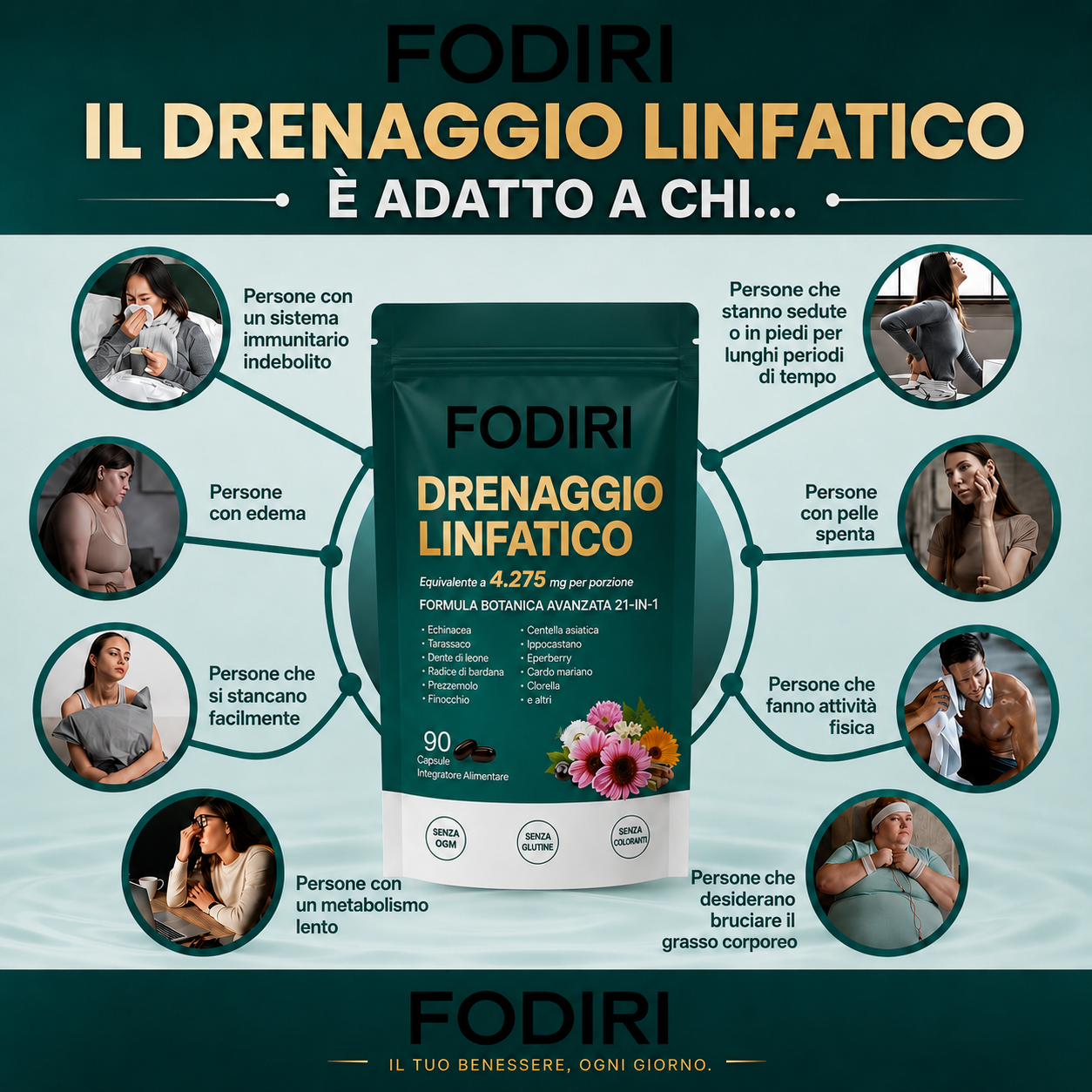 Fodirì® Drenaggio Linfatico 21 in 1 | 90 Capsule | Formula Vegetale Premium